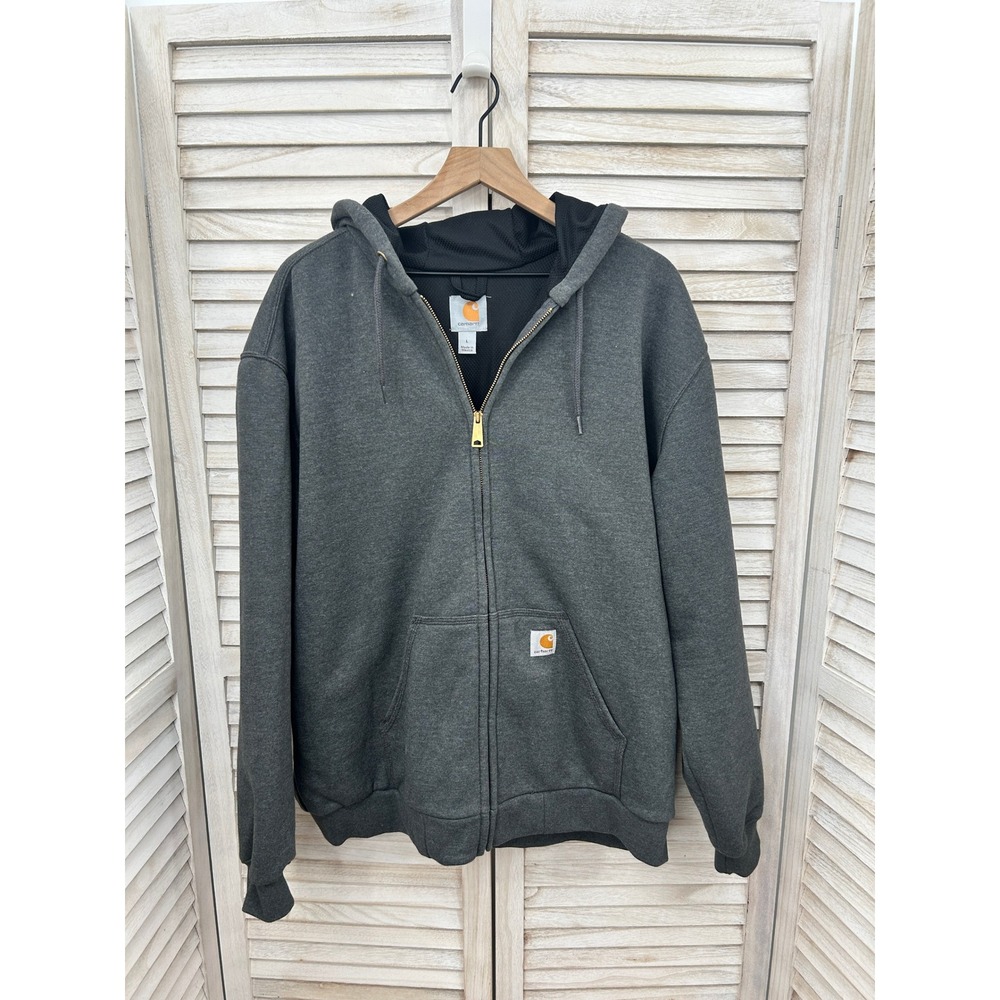 Carhartt Rain Defender Full Zip Hoodie Gray Black Thermal Lined Men's Large
